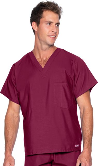 Essentials Unisex 1-Pocket V-Neck Scrub Top Wine 2X Large