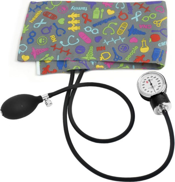PREMIUM ADULT ANEROID SPHYGMOMANOMTER IN CLAMSHELL-MEDICAL SYMBOLS PEWTER