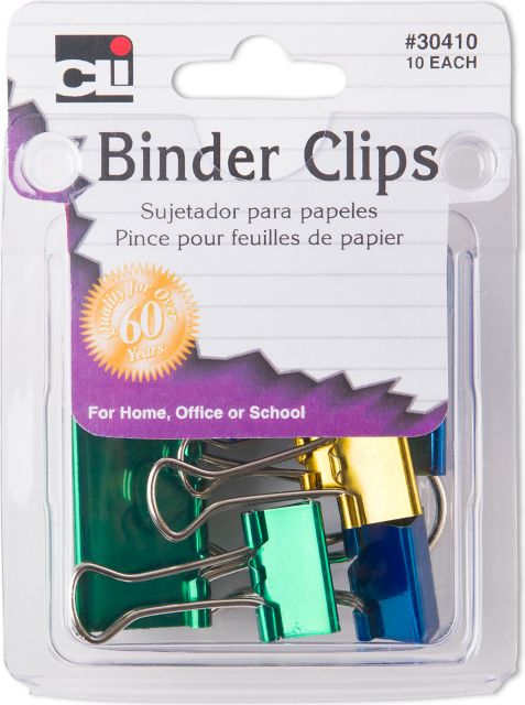BINDER CLIP ASST METALLIC 10PK